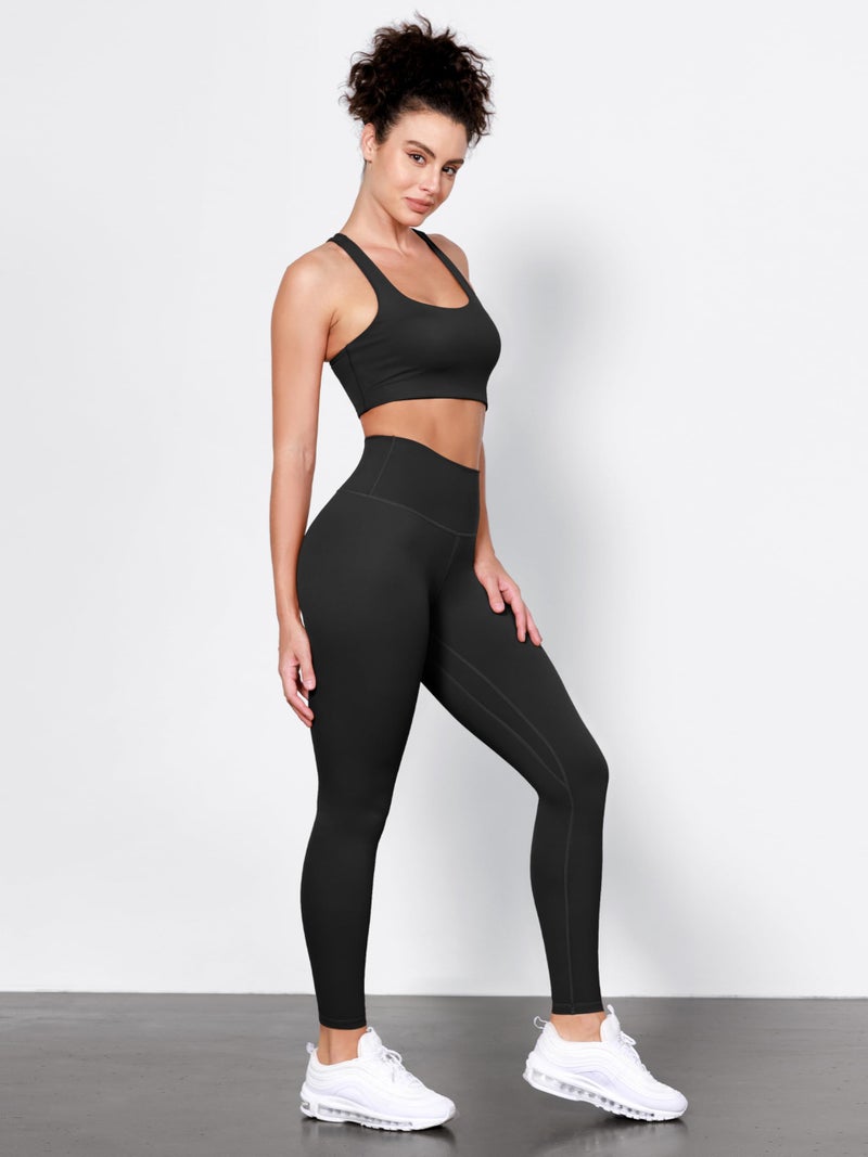 ODODOS Tummy Control Full Length Compression Leggings with Inner Pocket for Women, 28" High Waist Workout Running Yoga Pants, Black, Large - Image 4