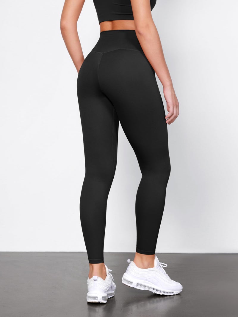 ODODOS Tummy Control Full Length Compression Leggings with Inner Pocket for Women, 28" High Waist Workout Running Yoga Pants, Black, Large - Image 3