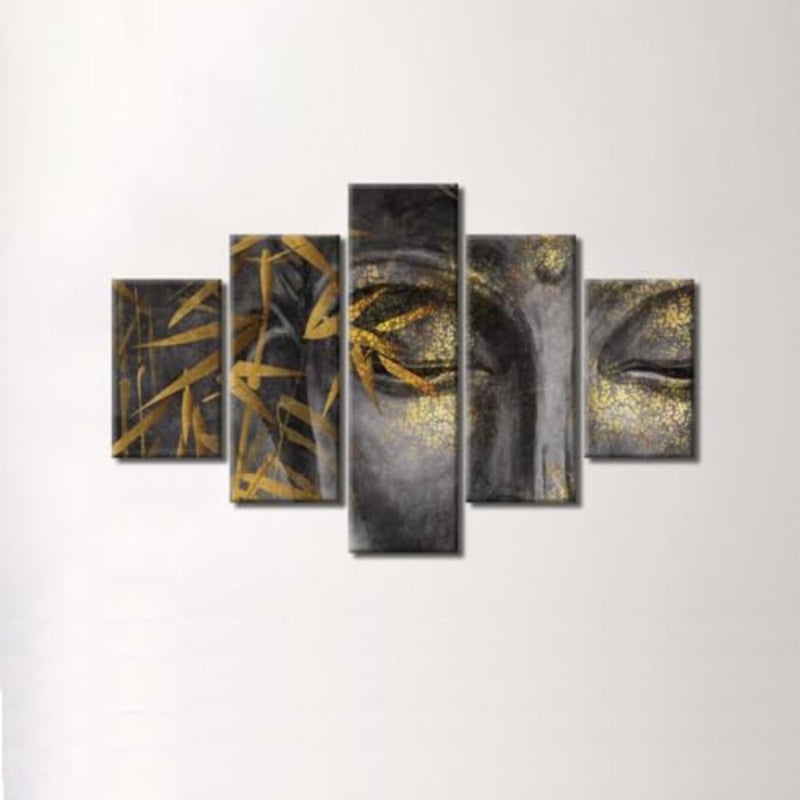 لوحة فنية جدارية من القماش، وجه برونزي وذهبي، متعددة الألوان، 5 قطع، 2X30X60-2X30X8 - Image 2