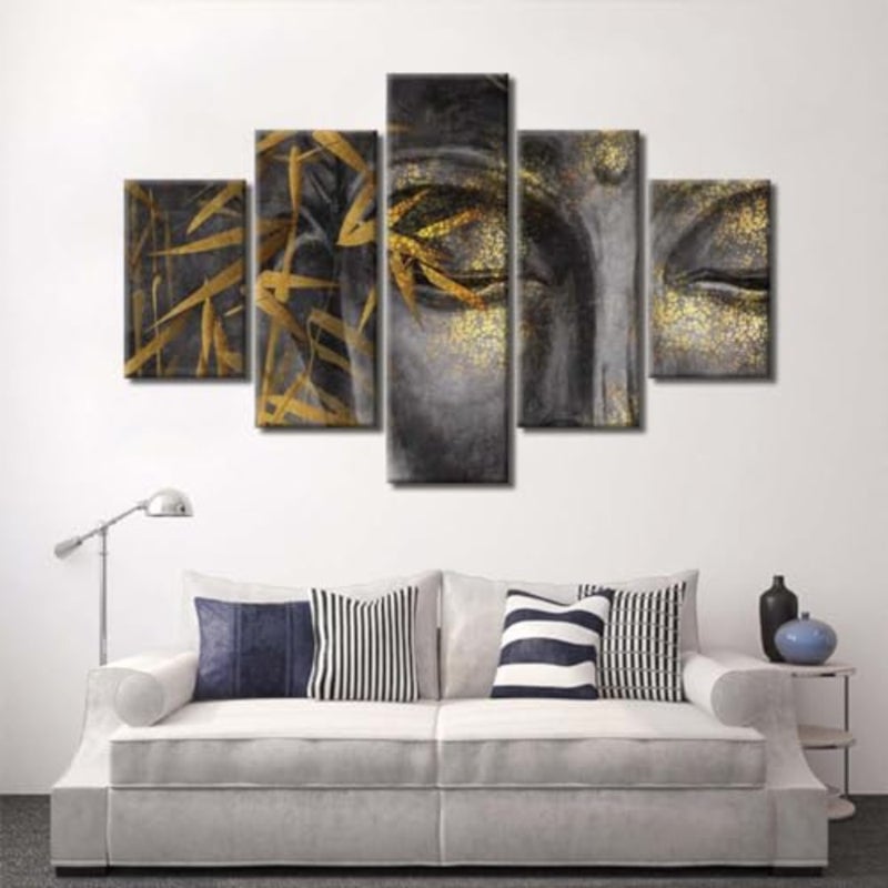 لوحة فنية جدارية من القماش، وجه برونزي وذهبي، متعددة الألوان، 5 قطع، 2X30X60-2X30X8 - Image 4