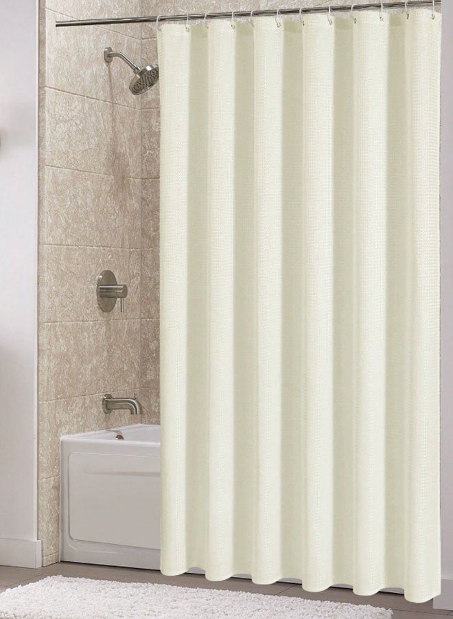 Hanayo Shower Curtain Waterproof Shower Curtain Polyester Shower Curtain with Waffle Weave and Rust-Resistant Metal Grommets and Hooks for Bathroom(Beige) - Image 2