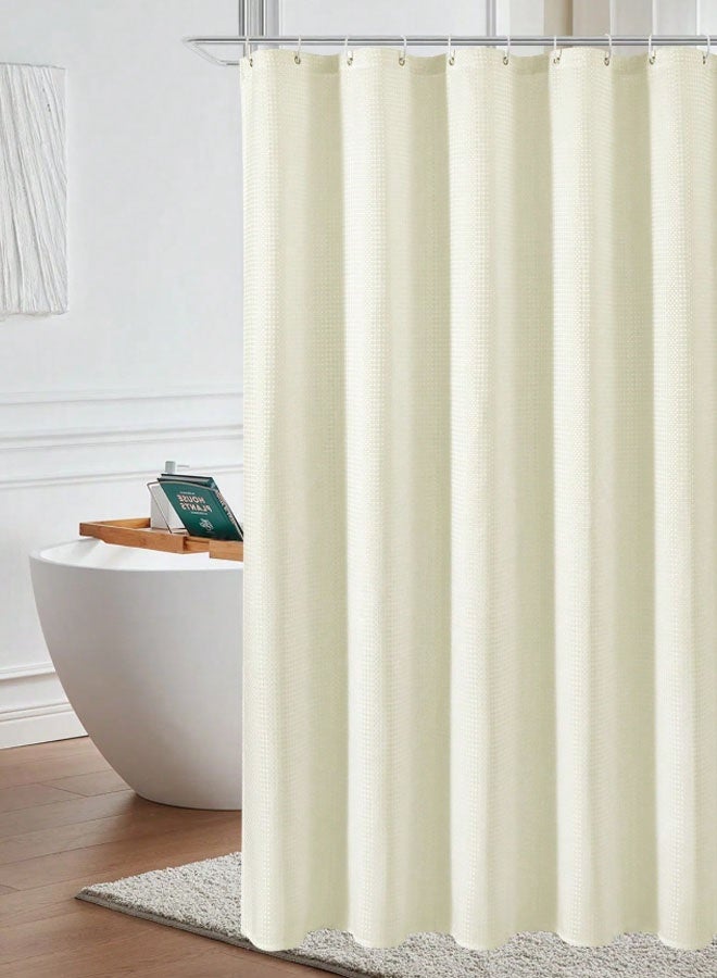 Hanayo Shower Curtain Waterproof Shower Curtain Polyester Shower Curtain with Waffle Weave and Rust-Resistant Metal Grommets and Hooks for Bathroom(Beige) - Image 3
