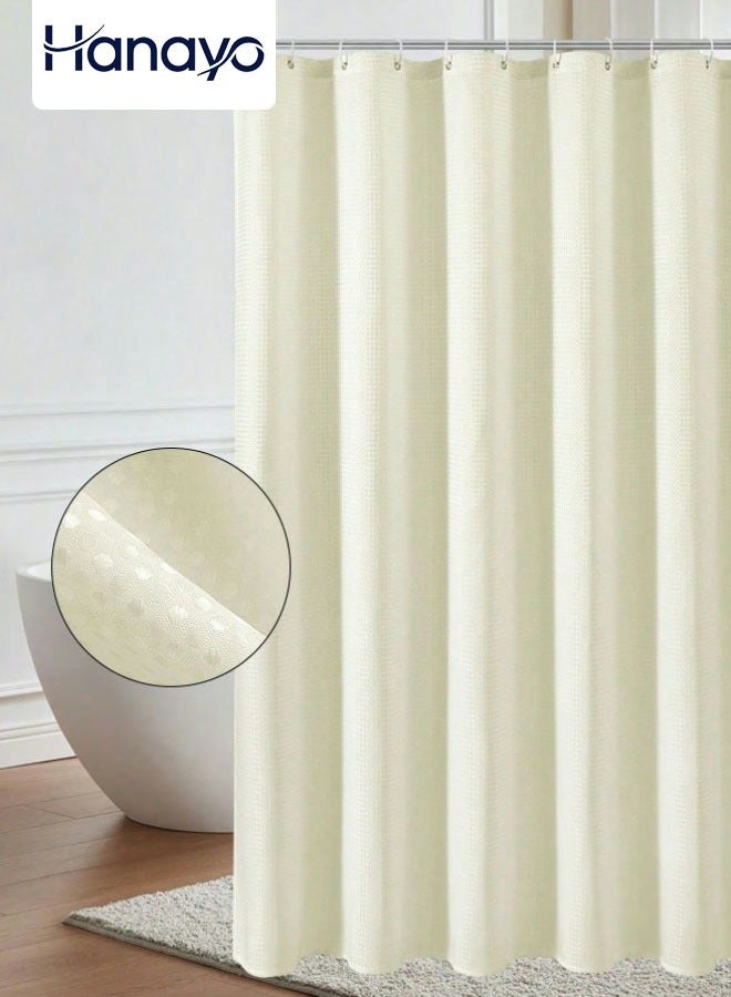 Hanayo Shower Curtain Waterproof Shower Curtain Polyester Shower Curtain with Waffle Weave and Rust-Resistant Metal Grommets and Hooks for Bathroom(Beige) - Image 1