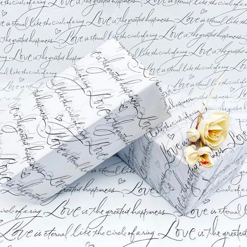 FWSA WRAPS Love Letter Printed Gift Wrapping Tissue Paper Bulk for Gifts 20 x 28 inch, Flower Wrapping Paper 30 Sheets Black and White Wedding Mother’s Valentine's Day Bridal Shower Clothes Decorative Paper - Image 3