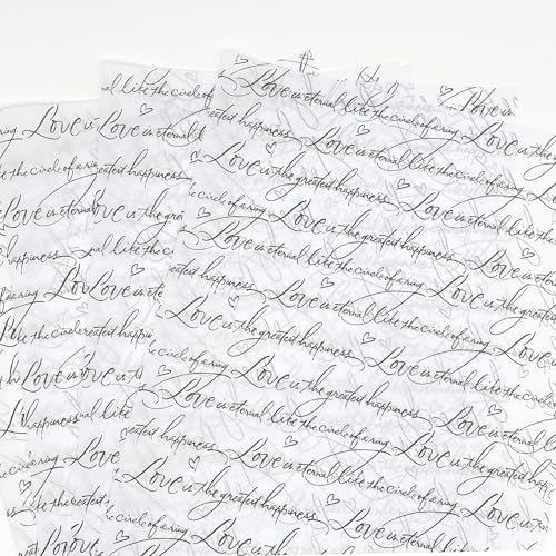 FWSA WRAPS Love Letter Printed Gift Wrapping Tissue Paper Bulk for Gifts 20 x 28 inch, Flower Wrapping Paper 30 Sheets Black and White Wedding Mother’s Valentine's Day Bridal Shower Clothes Decorative Paper - Image 1