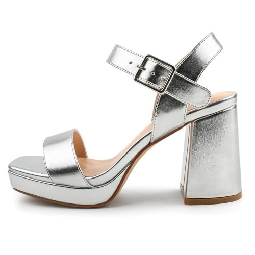 JOY IN LOVE Women's Chunky Platform High Heels Ankle Strap Block Heel Sandals Silver Matte US6.5 - Image 4