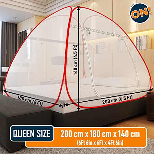 KOLAR Supreme On Mosquito Net for Double Bed [6 FeetX6.5 Feet], Queen-Size Premium Machardani with 30 Pair of Stars Strong and Durable, 30 GSM, Tent Type, Foldable, Corrosion Resistant(Queen Bed, Red) - Image 3