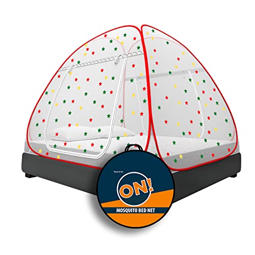 KOLAR Supreme On Mosquito Net for Double Bed [6 FeetX6.5 Feet], Queen-Size Premium Machardani with 30 Pair of Stars Strong and Durable, 30 GSM, Tent Type, Foldable, Corrosion Resistant(Queen Bed, Red) - Image 1