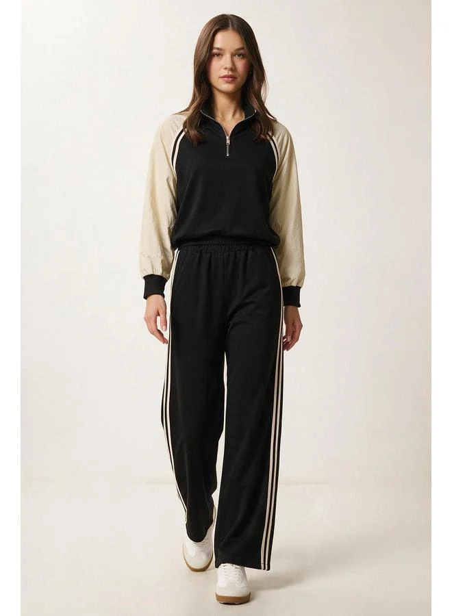 Lovely Istanbul Contrast Color Parachute-Trimmed Knit Set LAZ0012 BLACK.