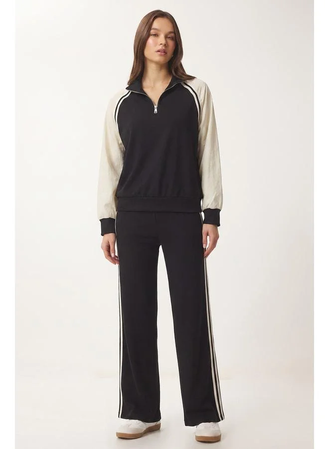 Lovely Istanbul Contrast Color Parachute-Trimmed Knit Set LAZ0012 BLACK.