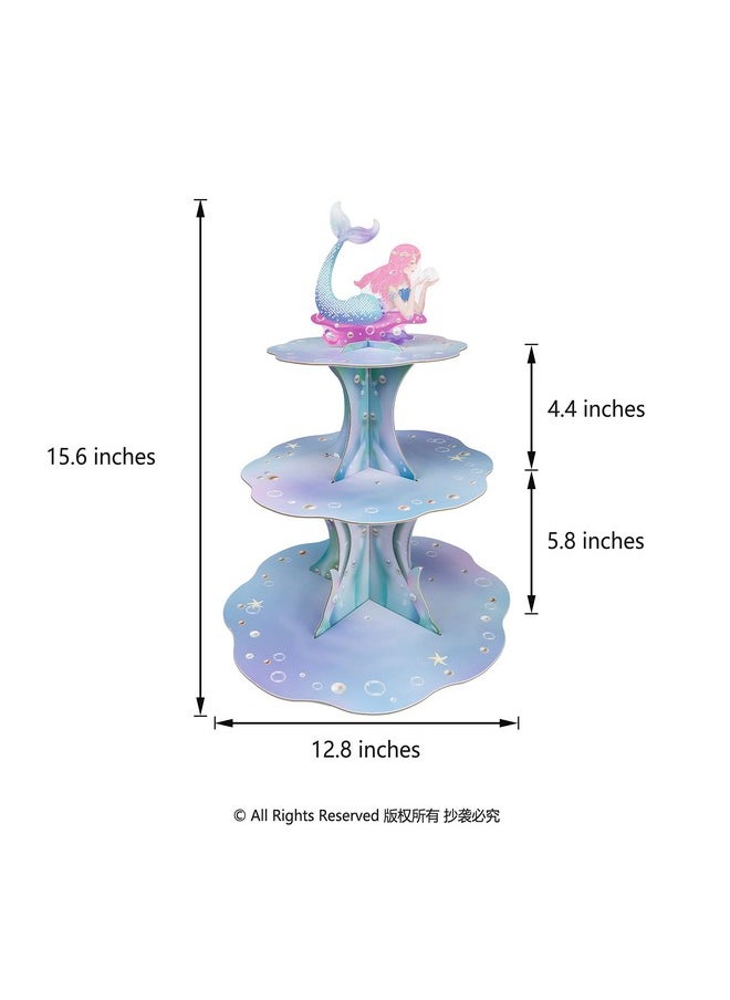 Decor365 Pink Blue Mermaid Cupcake Stand For Under The Sea Party Table Decorations Mermaid Birthday Cup Cake Decoration Ocean Beach Pool Side Birthday Party Cake Stand For Girls Birthday Party Supplies  - Image 3