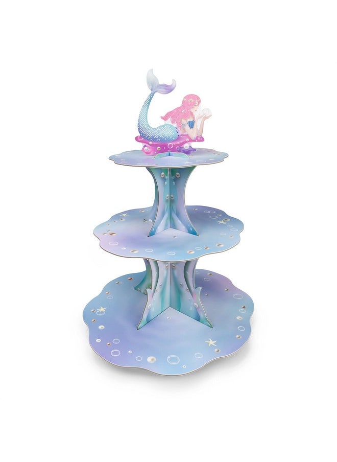 Decor365 Pink Blue Mermaid Cupcake Stand For Under The Sea Party Table Decorations Mermaid Birthday Cup Cake Decoration Ocean Beach Pool Side Birthday Party Cake Stand For Girls Birthday Party Supplies  - Image 1