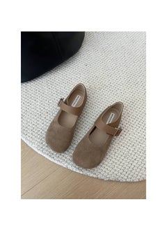 2024 Spring Summer New Womens Soft Bottom Shallow Round Head Fairy Shoes Genuine Leather Vintage Single Shoes With One-Row Buck Camel