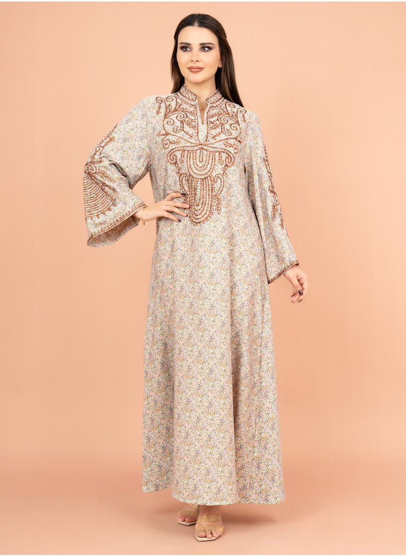 IKKXA - Crystal and Thread Elegance Jalabiya IK1010 Pinkish Beige - Image 1