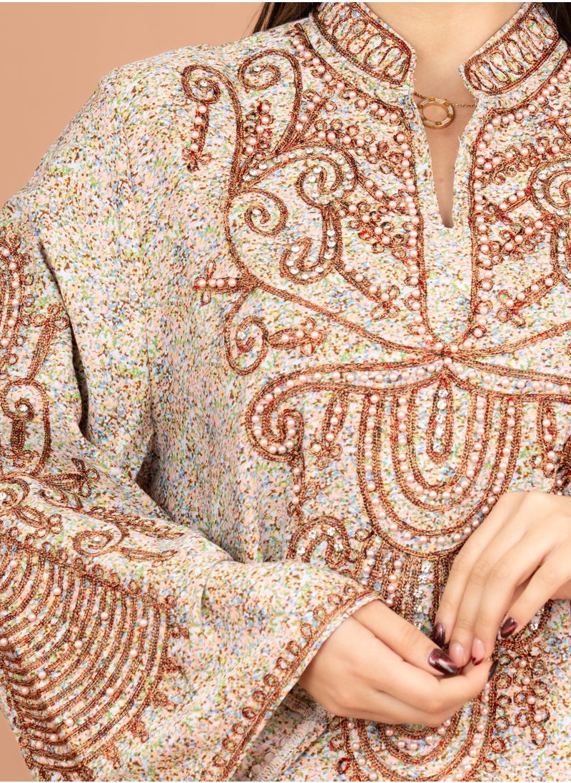 IKKXA - Crystal and Thread Elegance Jalabiya IK1010 Pinkish Beige - Image 1