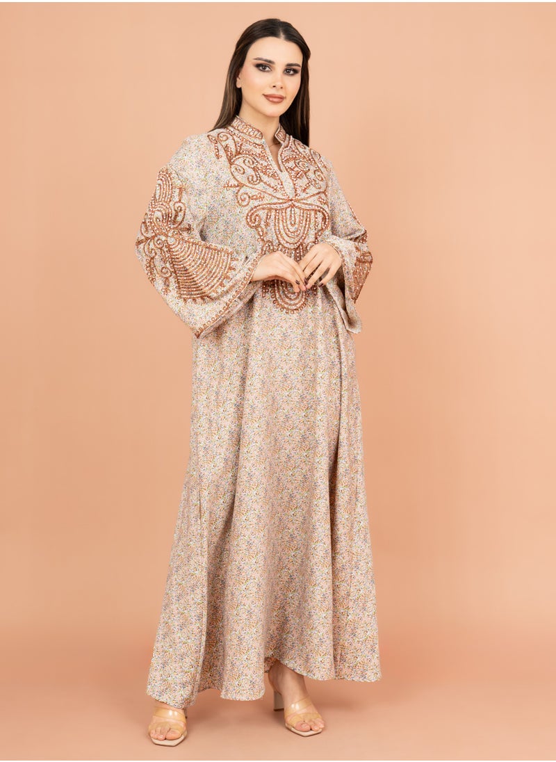 IKKXA - Crystal and Thread Elegance Jalabiya IK1010 Pinkish Beige - Image 1