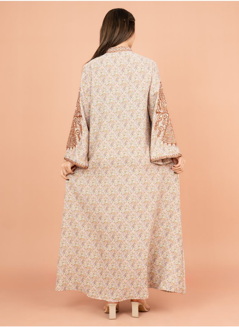IKKXA - Crystal and Thread Elegance Jalabiya IK1010 Pinkish Beige - Image 1