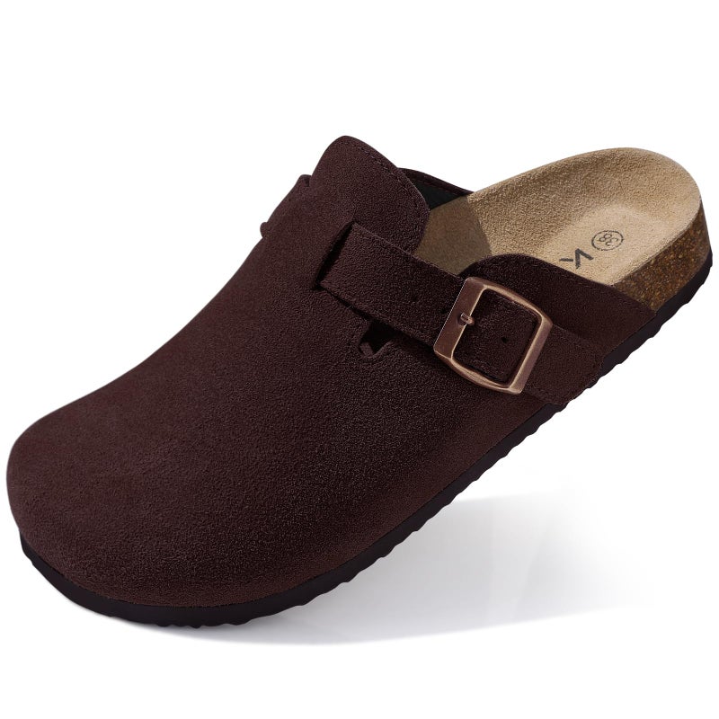 KIDMI Genuine Suede Clogs for Women Cork Footbed Sandals Leather Mules Potato Shoes with Arch Support Coffee 41 (Size 9-9.5) - Image 1