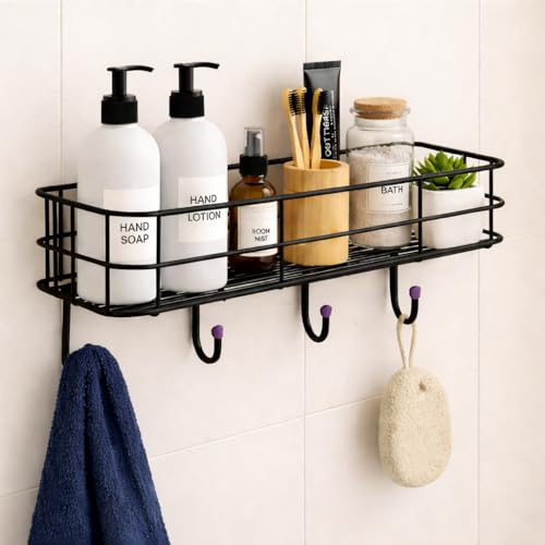 PulGos 𝟏 𝐏𝐜 Bathroom Wall Shelf with 2 Adhesive Hooks – 𝐑𝐮𝐬𝐭 𝐅𝐫𝐞𝐞 Without Drill Multipurpose Storage Rack | Space-Saving Durable Wall Stand Organizer for Kitchen, Toilet, Home & Office Use - Image 1
