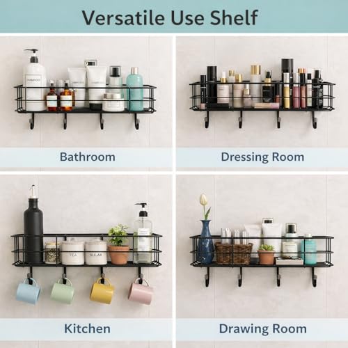 PulGos 𝟏 𝐏𝐜 Bathroom Wall Shelf with 2 Adhesive Hooks – 𝐑𝐮𝐬𝐭 𝐅𝐫𝐞𝐞 Without Drill Multipurpose Storage Rack | Space-Saving Durable Wall Stand Organizer for Kitchen, Toilet, Home & Office Use - Image 3