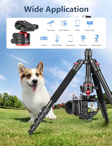 Victiv 78" Porfessional Tripod for Camera, Victiv Aluminum Camera Tripod Monopod for DSLR, Spotting Scope,Telescope, Binoculars, Compact Heavy Duty Camera Stand for Photography Video Recording Travel - Image 3