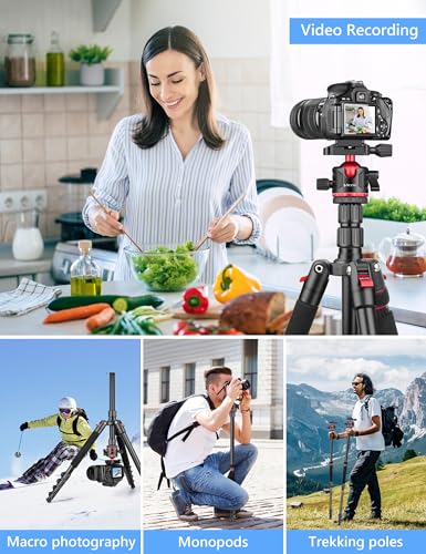 Victiv 78" Porfessional Tripod for Camera, Victiv Aluminum Camera Tripod Monopod for DSLR, Spotting Scope,Telescope, Binoculars, Compact Heavy Duty Camera Stand for Photography Video Recording Travel - Image 5