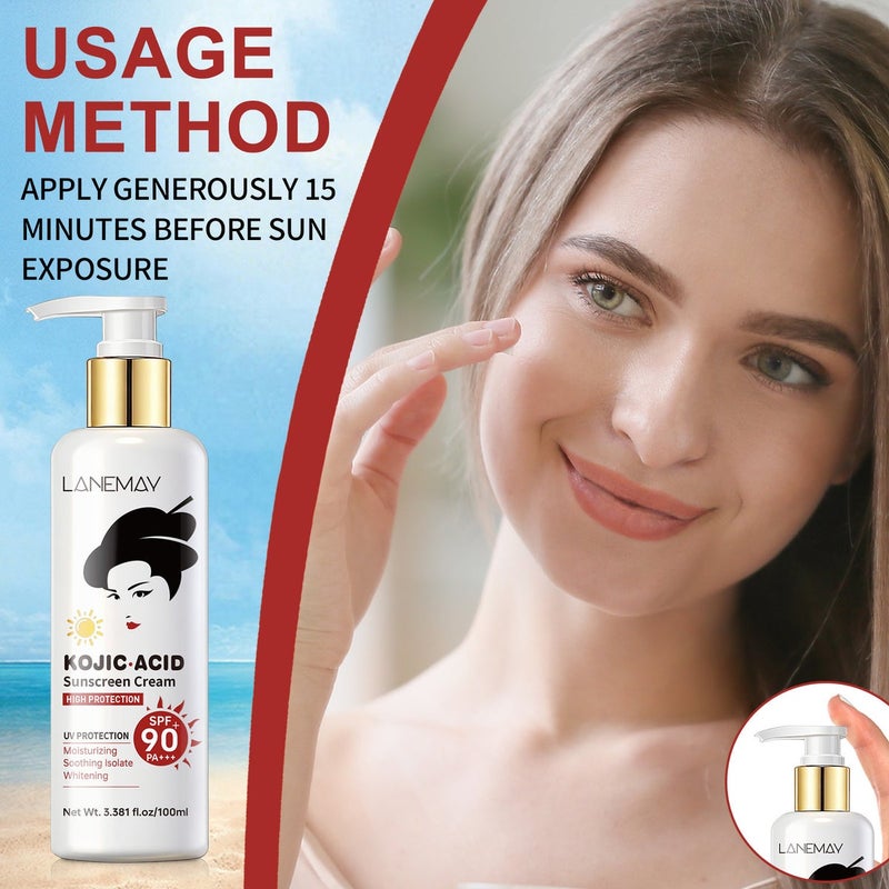 LANEMAY Kojic Acid Protection Cream 100ml SPF90 PA+++ High Intensity Moisturizing Soothing Brightening - Image 2