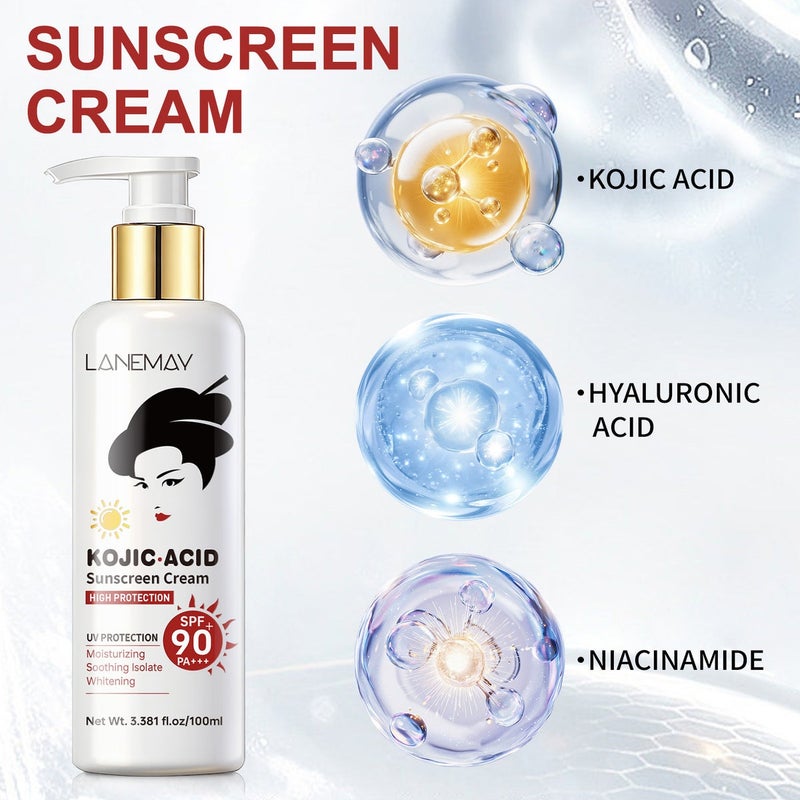 LANEMAY Kojic Acid Protection Cream 100ml SPF90 PA+++ High Intensity Moisturizing Soothing Brightening - Image 4