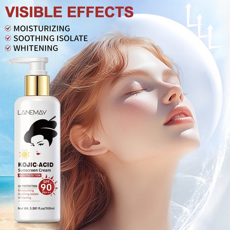 LANEMAY Kojic Acid Protection Cream 100ml SPF90 PA+++ High Intensity Moisturizing Soothing Brightening - Image 3