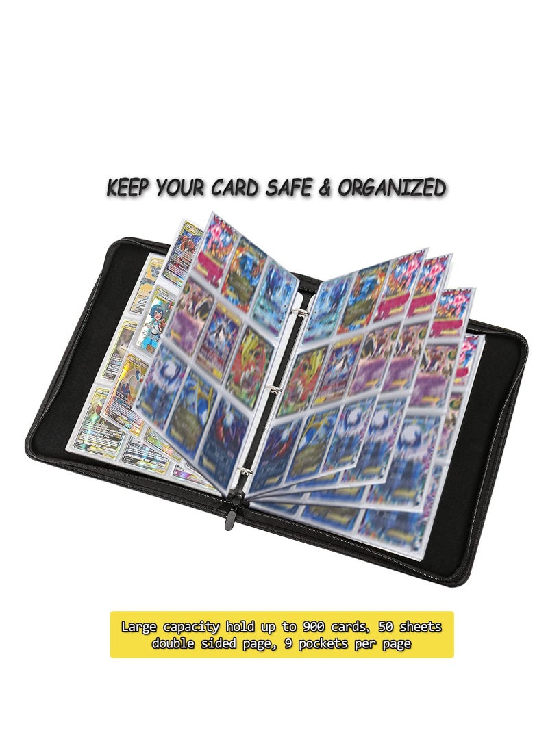 Fanski - Cards Binder Card Holder 9 Pocket, Portable Card Collection Album Holder Book Fits 900 Cards With 50 Removable Sleeves, Trading Card Binder with Carrying Case - Image 1