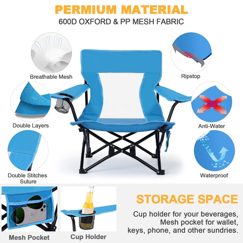 Joyfair Beach Camping Chair (2 Pack), Outdoor Folding Lawn Chair for Adults, Heavy Duty Portable Chair with Armrest for Outside Fishing, Sport, Patio, Cup Holder & Storage Pocket, Carry Bag (Blue) - Image 3