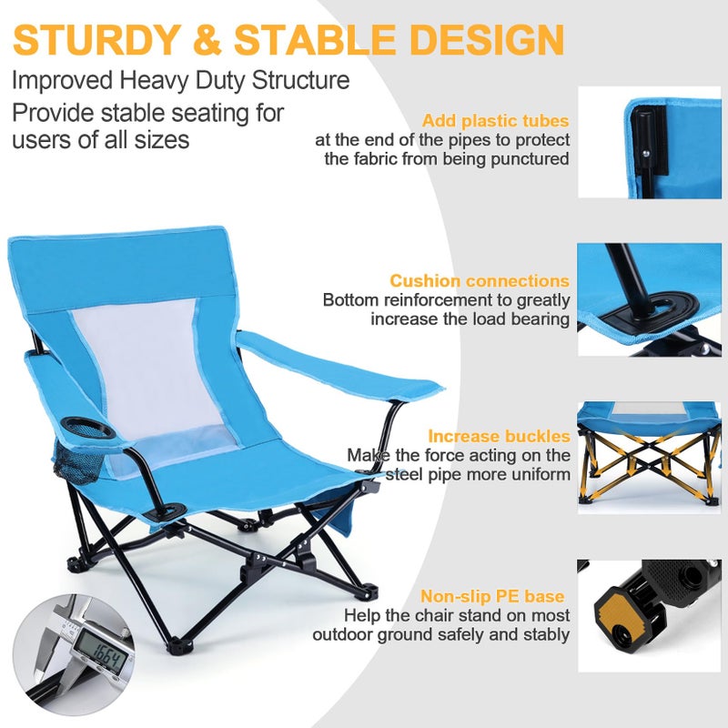 Joyfair Beach Camping Chair (2 Pack), Outdoor Folding Lawn Chair for Adults, Heavy Duty Portable Chair with Armrest for Outside Fishing, Sport, Patio, Cup Holder & Storage Pocket, Carry Bag (Blue) - Image 2