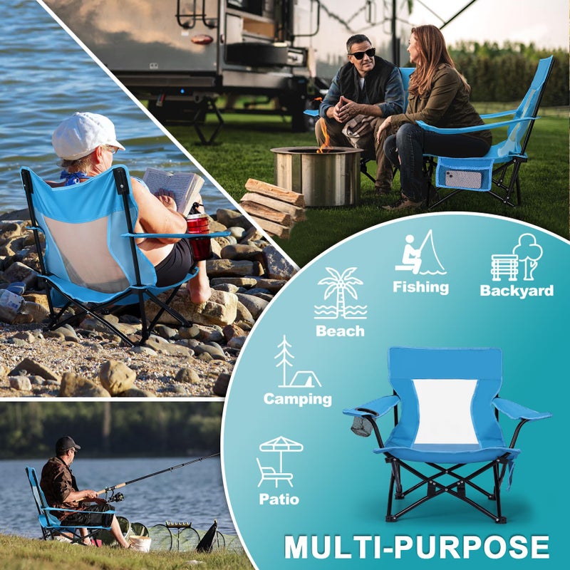 Joyfair Beach Camping Chair (2 Pack), Outdoor Folding Lawn Chair for Adults, Heavy Duty Portable Chair with Armrest for Outside Fishing, Sport, Patio, Cup Holder & Storage Pocket, Carry Bag (Blue) - Image 5