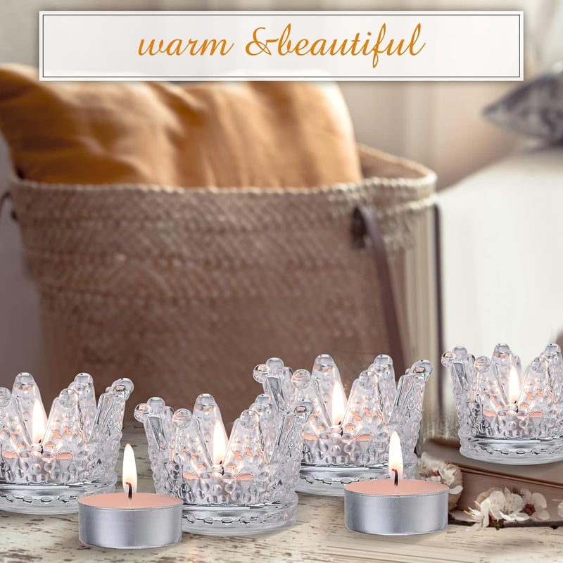 eBoot EBOOT 48 Pcs Crown Tealight Candle Holders Glass Clear Votive Holders Tealight Crystal Votive Candle Stand for Wedding Valentines Day Table Centerpieces Home DecorClear  - Image 5