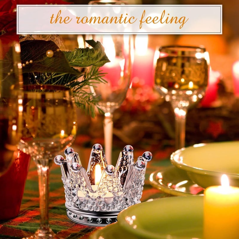eBoot EBOOT 48 Pcs Crown Tealight Candle Holders Glass Clear Votive Holders Tealight Crystal Votive Candle Stand for Wedding Valentines Day Table Centerpieces Home DecorClear  - Image 4