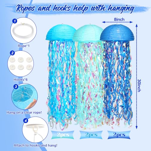 yorr Under The Sea Party DecorationsJellyfish Paper Lanterns with Hooks and String10in Hanging Jelly Fish for Mermaid BirthdayBaby ShowerOcean Themed PartyOcean Theme ClassroomBeach Room Decor - Image 3