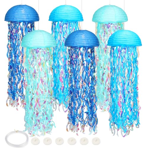 yorr Under The Sea Party DecorationsJellyfish Paper Lanterns with Hooks and String10in Hanging Jelly Fish for Mermaid BirthdayBaby ShowerOcean Themed PartyOcean Theme ClassroomBeach Room Decor - Image 1