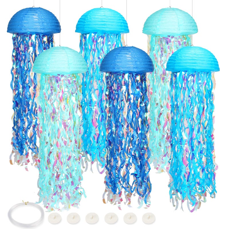 yorr Under The Sea Party DecorationsJellyfish Paper Lanterns with Hooks and String10in Hanging Jelly Fish for Mermaid BirthdayBaby ShowerOcean Themed PartyOcean Theme ClassroomBeach Room Decor - Image 2