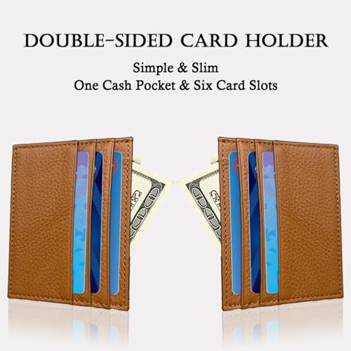 WOXVM Credit Card Holder Wallet RFID Blocking Slim Credit Card Cases Holder Premium Leather Minimalist Front Pocket Small Wallet with 6 Card Slots and 1 Pockets for Men Women (Brown) - Image 4