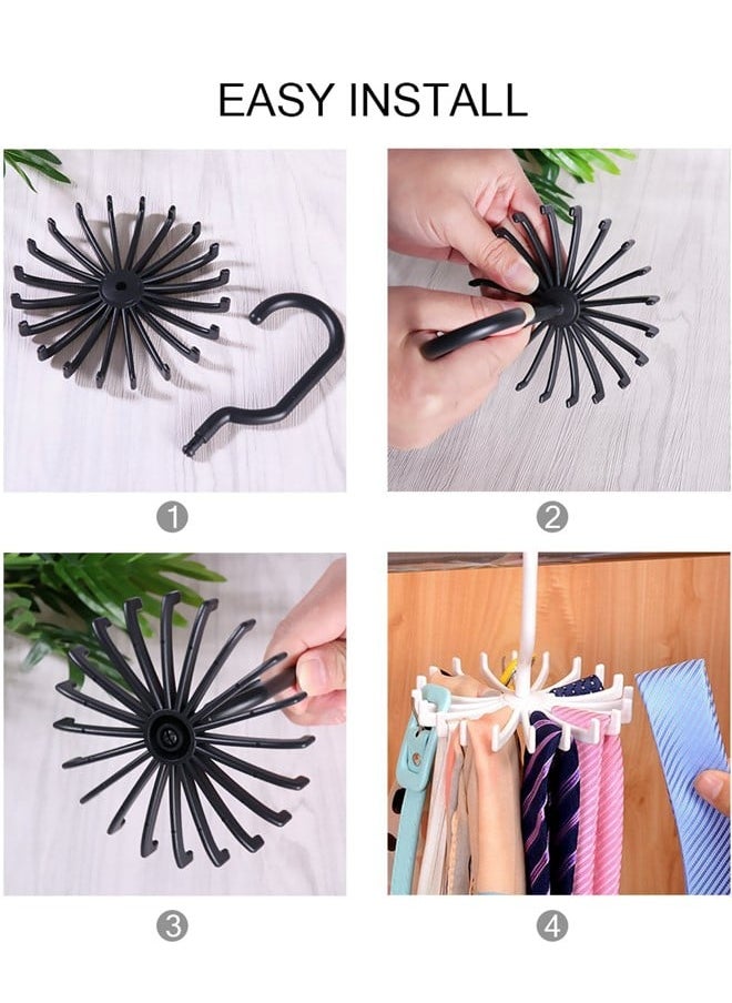 We Happy Tie Holder Belt Hanger with Rotating 20 Hooks Durable Scarf and Accessories Organizer Black Pack of 2  - Image 5