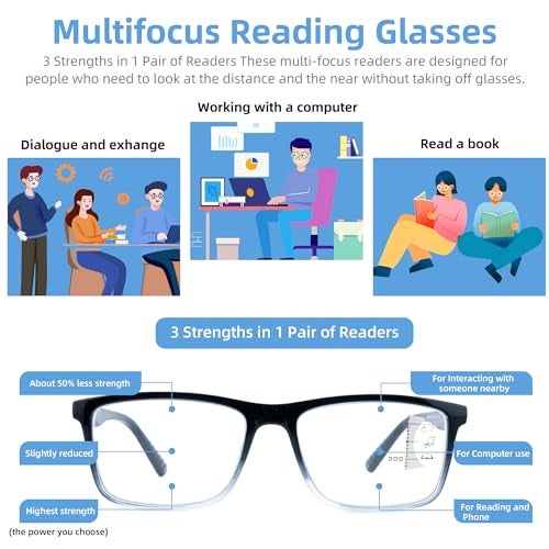 Ryegis Progressive Reading Glasses,Oversized Large Square Men Readers,Lightweight Cheaters Glasses W/Comfortable Spring Hinges 2.5 - Image 3