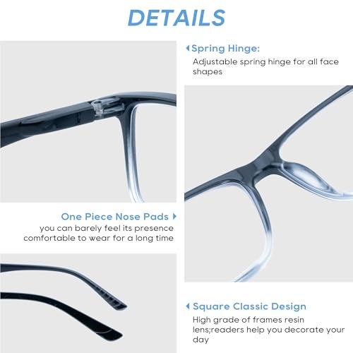 Ryegis Progressive Reading Glasses,Oversized Large Square Men Readers,Lightweight Cheaters Glasses W/Comfortable Spring Hinges 2.5 - Image 5