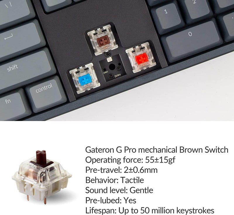 Keychron K10 RGB Full Size Layout Hot-Swappable Mechanical Keyboard for Mac Windows, Multitasking 104-Key Bluetooth Wireless/USB Wired Gaming Keyboard with Super Brown Switch Aluminum Frame - Image 3