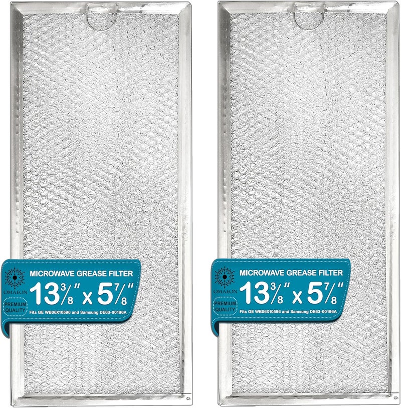 Omaeon Microwave Grease Filter WB06X10596 Replacement For Many GE Microwaves, Samsung DE63-00196A 13-3/8 x 5-7/8 x 1/8 (Packed in Box) (2-Pack) - Image 1