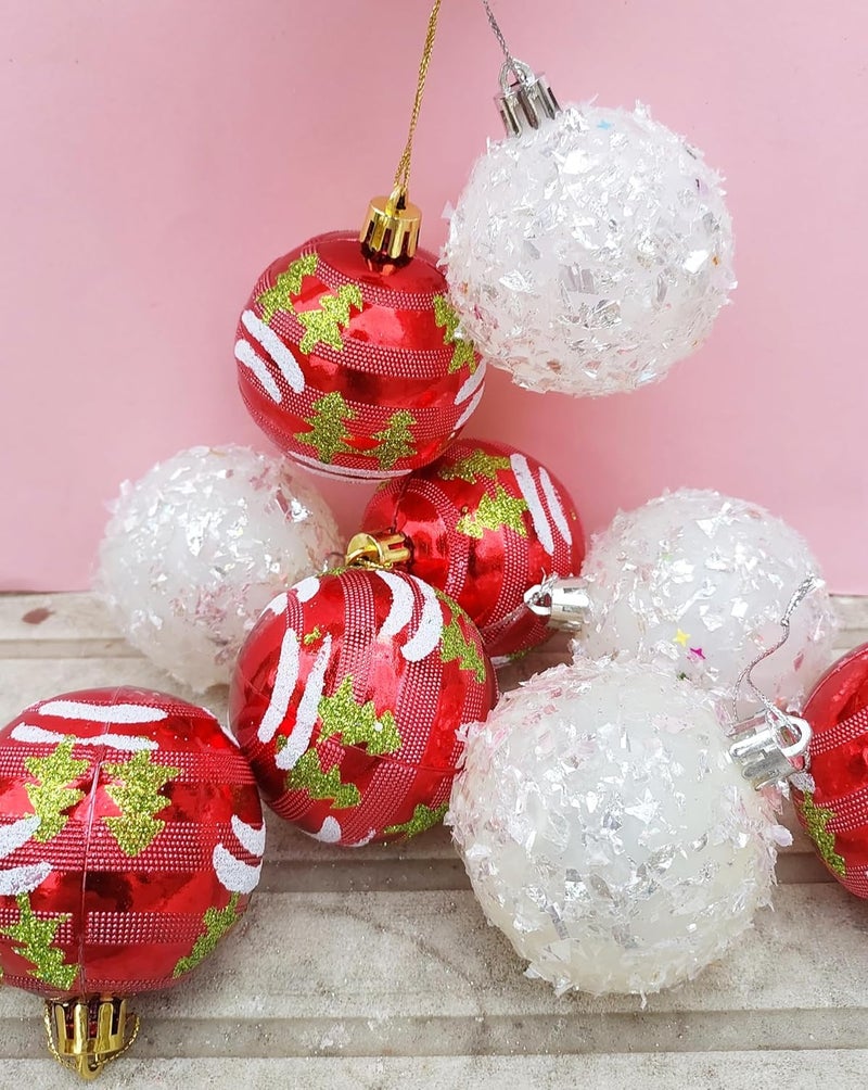 Partunay Set of 6 Pcs Red and Snow White Balls Christmas Xmas Tree Hanging Ornaments Xmas Christmas Decoration Item Christmas Ornaments - Image 2