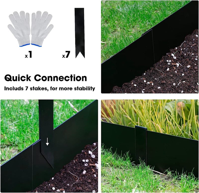 Worth Garden 6-Pack Galvanized Steel Landscape Edging with Black Powder Coating - 40" L x 6.5" H - Hammer-in 16-Gauge Metal Border Separator Strips with 7 Clips - Edge for Lawn Yard (20Ft Total) - Image 4