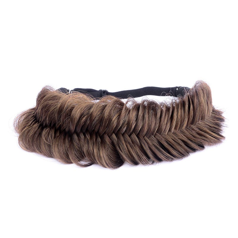 DIGUAN Wide Fishtail 2 Strands Synthetic Hair Braided Headband Classic Chunky Plaited Braids Elastic Stretch Hairpiece Women Girl Beauty accessory59g Bohemian Copper Brown