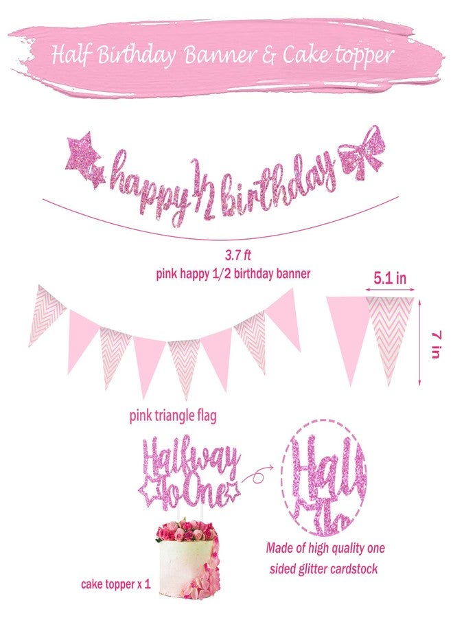 Hombae Half Birthday Decorations Baby Girl, Hombae 12 Birthday Decorations Supplies, 6 Months Birthday Decorations, Pink Rose Gold Glitter Half Birthday Banner with Triangle Flag Banner, 12 Birthday Hat - Image 3