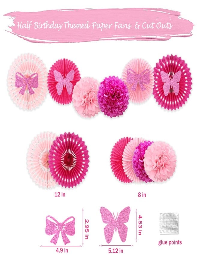 Hombae Half Birthday Decorations Baby Girl, Hombae 12 Birthday Decorations Supplies, 6 Months Birthday Decorations, Pink Rose Gold Glitter Half Birthday Banner with Triangle Flag Banner, 12 Birthday Hat - Image 5