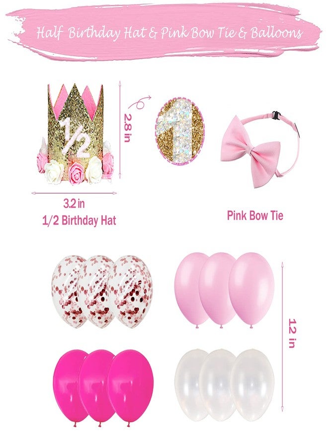 Hombae Half Birthday Decorations Baby Girl, Hombae 12 Birthday Decorations Supplies, 6 Months Birthday Decorations, Pink Rose Gold Glitter Half Birthday Banner with Triangle Flag Banner, 12 Birthday Hat - Image 4